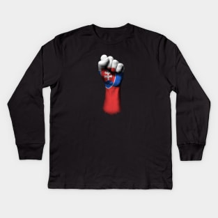 Flag of Slovakia on a Raised Clenched Fist Kids Long Sleeve T-Shirt